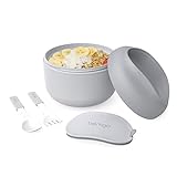 Bentgo Bowl - Insulated Leak-Resistant Bowl with Snack Compartment, Collapsible Utensils and Improved Easy-Grip Design for On-the-Go - Holds Soup, Rice, Cereal & More - BPA-Free, 21.2 oz (Gray)