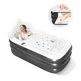 Nevife Inflatable Blow Up Bathtub with Bath Base,Headrest,Cup Holder and Pocket Storage,Foldable/Portable Free Standing Bath Tub for Adult Spa, Ideal for Hot Bath/Ice Bath 63'x35.4'x35.4'(Grey)