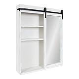 Kate and Laurel Wexton Decorative Farmhouse Wall Cabinet with Sliding Mirror Door, 22 x 28, White, Modern Wall Decor and Storage