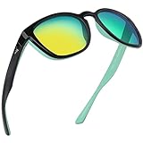 KastKing Tazlina Polarized Sport Sunglasses for Men and Women, Gloss Black Seafoam Frame, Brown - Chartreuse Mirror