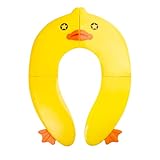 Pejoye Foldable Potty Toilet Training Seat, Travel Portable Toilet Seat Toddler, Folding Potty Training Seat for Kids with 6 Anti Slip Silicone Pads and 1 Carry Bag (Yellow Duck)