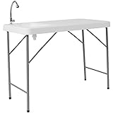 Flash Furniture Wesley 4-Foot Portable Fish Cleaning Table / Outdoor Camping Table and Sink