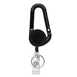 Retractable Keychain, Lamdo Retractable ID Badge Holder with Carabiner Badge Clip Reel Clip Metal Keychain and 25 inches Retractable Cord, Used for Business Card Key Chain Badge Reel - Black (Black)