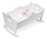 Badger Basket Toy Rocking Doll Bed with White Bedding and Personalization Kit for 20 inch Dolls - White Rose