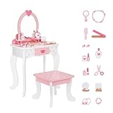 OOOK Kids Vanity Set,Table & Chair Vanity Set with Mirror（Includes 15 pcs Multiple Make up Accessories, Makeup Dressing Table with Storage Drawer, Pink