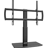 Universal Swivel TV Stand/Base Table Top TV Stand 32 to 70 inch TVs 80 Degree Swivel, 4 Level Height Adjustable, Heavy Duty Tempered Glass Base, Holds up to 88lbs Screens, HT04B-002