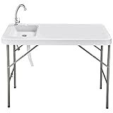Folding Camping Table with Faucet and Sink, Outdoor Fish Cleaning Table Portable Folding Table, Standard Garden Connection, Stainless Steel Faucet for Camping, Picnic, Backyard, Garden, BBQ