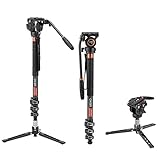 Cayer CF34 Carbon Fiber Video Monopod Kit, 71 inch Professional Telescopic Camera Monopod with Video Fluid Head and Folding Support Base for DSLR Video Cameras Camcorders, Plus 1 Extra Sliding Plate