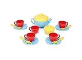 Green Toys Tea Set, Blue/Red/Yellow - 17 Piece Pretend Play, Motor Skills, Language & Communication Kids Role Play Toy. No BPA, phthalates, PVC. Dishwasher Safe, Recycled Plastic, Made in USA.