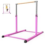 K KiNGKANG Adjustable Gymnastics Bar Kip with Strong Fiberglass Rail, Horizontal Girls Junior, 3' to 5' Height, Home Gym Equipment, Ideal Indoor and Training,1-4 Levels,330lbs Weight Capacity (Pink)