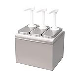 3L Sauce Dispenser Pump Stainless Steel Condiment Pump Station for Salad Jam Seasoning Sauce Squeeze with 3.2 Quart Jars