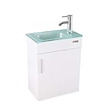 eclife 18' Bathroom Vanity Sink Combo for Small Space MDF Modern Design Wall Mounted Floating Vanity Cabinet Set, Clear Glass Sink Top, Water Save Chrome Faucet (A15 E01W)