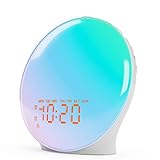 JALL Wake Up Light Sunrise Alarm Clock for Kids, Bedroom, Full Screen with Sunrise Simulation, Dual Alarm, FM Radio, 15 Nightlights, 8 Sounds, Sleep Timer