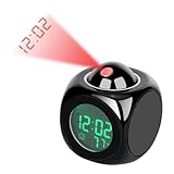 UrAcon Digital LED Projection Alarm Clock - Battery Operated - Ideal for Bedroom - White/Black(3.2'×3.2'×3.7') (Black)