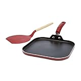 Goodful Aluminum Non-Stick Square Griddle Pan/Flat Grill, Made Without PFOA, with Nylon Pancake Turner, Dishwasher Safe Cookware, 11' x 11', Red