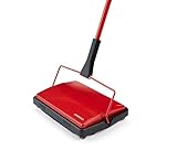 Casabella Electrostatic Floor And Carpet Sweeper | Non-Electric Vacuum Broom and Hand Push Floor Sweeper with Dual Rotating Brush Rolls System & Dust Pans | Ideal Home Cleaning Essentials | Red