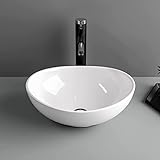 Oval Lofeyo 16'x13' Egg Shape Above Counter White Ceramic Porcelain Small Bathroom Lavatory Vanity Vessel Sink Basin