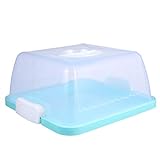 BESTOYARD Locking Cake Carrier Square Storage Container Stand for Cupcakes and Cakes with Collapsible Handles Blue