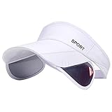Summer Sun Visor Hat - Women Adjustable Golf Cap with Retractable Brim, UV Protection Beach/Tennis Sport Hat (White)