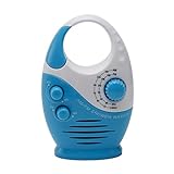 Shower Radio, AM/FM Button Bathroom Radio with Top Handle, Waterproof Hanging Shower Radio Speaker Adjustable Volume Music Player for Home Party Outdoor Travel Hiking(White & Blue)