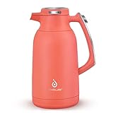 IDEUS 68 oz Stainless Steel Thermal Coffee Carafe, Double Wall Insulated Vacuum Flask, Water Coffee and Beverage Dispenser, 12 Hour Heat 24 Hour Cold Retention, Coral Red