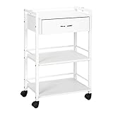 Mefeir Salon Trolley Cart for Beauty SPA, Wooden Rolling Storage Station, White Mobile Utility Cabinet with 1 Drawer 2 Trays, Medical Esthetic Supply Holder for Massage Tattoo Facials