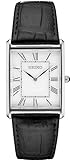 SEIKO SWR049 Watch for Men - Essentials Collection - Water Resistant with Classic Stainless Steel Rectangular Case, White Dial with Roman Numerals, and Black Leather Strap