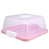 BESTOYARD Locking Cake Carrier Square Storage Container Stand for Cupcakes and Cakes with Collapsible Handles Pink