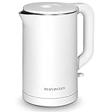 Electric Kettle, 1.7L 1500W Double Wall 100% Stainless Steel BPA-Free Cool Touch Tea Kettle Hot Water Boiler with Overheating Protection, Cordless with Auto Shut-Off and Boil-Dry (Stainless Steel +ABS)
