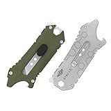 OKNIFE Otacle EDC Retractable Utility Knife, Box Opener Razor Knife, Multifunctional Tool with Belt Cutter, Bottle Opener, Hex Wrench and 6.35 mm Slotted Screwdriver(Olive green)