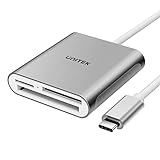 Unitek USB C SD Card Reader, Aluminum 3-Slot USB 3.0 Type-C Flash Memory Card Reader for USB C Device, Supports SanDisk Compact Flash Memory Card and Lexar Professional CompactFlash Card - Grey