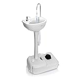 SereneLife Portable Camping Sink w/Towel Holder & Soap Dispenser-19L Water Capacity Hand Wash Basin Stand w/Rolling Wheels-for Outdoor Events, Gatherings, Worksite & Camping- SLCASN18, Standard, White