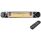 Hanover 35.4'' Wide Electric Infrared Carbon Heat Lamp with Mounting Bracket and Remote Control, Powerful Heating for Outdoor Areas up to 131 Sq. Ft., Ideal for Porch, Garage, Workshop, Black