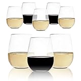 Vinjoy Unbreakable Stemless Red and White Plastic Wine Glasses 16 Ounce (Set Of 8) - Extra Durable - Reusable Shatterproof Tritan Indoor Outdoor Party Cups - Dishwasher Safe - Bar Glassware