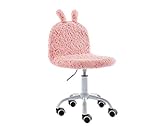 Shunzhi Kids Pink Bunny Faux Fur Animal Rolling Desk Chair, Comfortable Ergonomic Study Small Desk Chair for Children Girl Boy, Adjustable Swivel Chair (Pink)