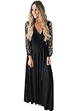 Women Fall Dresses for Women Casual Faux Wrap V Neck Vintage Floral Lace Long Sleeve Maxi Dress Black Dress S