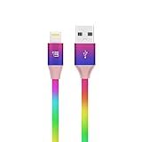 LAX Gadgets USB A to Lightning Cable - Apple MFI Certified Rainbow Lightning Cable Fast Charging Cable for Latest iOS Including iPhone,iPad, iPod & More, 4 FT