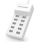 USB Charger USB Wall Charger with Rapid Charging Auto Detect Technology Safety Guaranteed 10-Port Family-Sized Smart USB Ports for Multiple Devices Smart Phone Tablet Laptop Computer