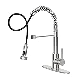 Kitchen Faucet with Pull Down Spray Head Stainless Steel Single Handle Pull Out Spring Loaded Sink Faucet 1 Hole or 3 Hole Dual Function For Farmhouse Camper Laundry Sundry RV Wet Bar (Brushed Nickel)