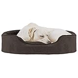 Furhaven Pet Bed for Dogs and Cats - Terry and Suede Oval Cuddler Dog Bed with Removable Washable Cover and Pillow Cushion, Espresso, Extra Large
