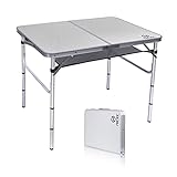 Nice C Card Table, Folding Picnic Table, Small Table, Adjustable Height Folding Table, Camping, Outdoor, Portable Lightweight Aluminum, with Carry Handle for Beach, Indoor, Office (Medium)