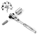 DURATECH 1/4' Drive Ratchet Handle, 2 in 1 Flex Head Ratchet, Socket&Bit Driver, 72-Tooth, Reversible Switch, Full-Polished Chrome Plating, Alloy Steel