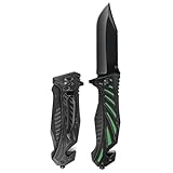 SHARP CASTLE Tactical Folding Pocket Knife - 3.3' Folding Knife with Seatbelt Cutter, Glass Breaker and Bottle Opener, Spring-Assisted Opening Knife, for Outdoor Camping, Hunting, Survival - Green