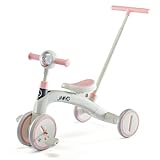 JMMD 4 in 1 Tricycle for Toddlers 1-3 Years Old, Toddler Bike with Push Handle, Kids Tricycles with Removable Pedals & Adjustable Seat for Boys and Girls, Pink