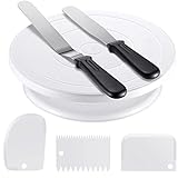 Kootek Cake Decorating Kit Baking Supplies Cake Turntable with 2 Frosting Straight Angled Spatula 3 Icing Smoother Scrapers Baking Accessories Tools for Beginners and Pros, White