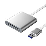 SD Card Reader USB, ZIYUETEK SD Memory Card Reader Writer Compact Flash Card Adapter for CF/SD/TF Micro SD/Micro SDHC/MD/MMC/SDHC/SDXC UHS-I Card for Windows Mac Linux, Silver (Aluminum),