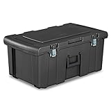 Sterilite Heavy Duty 16 Gallon Portable Plastic Footlocker Storage Container with Handles and Wheels for Dorms and Apartments, Flat Gray