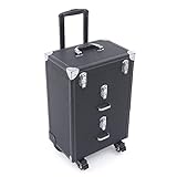 HAPPCUCOE 3 Tiers Rolling Makeup Case Makeup Trolley Case Jewelry Cosmetic Train Case Storage Cosmetic 4 Wheels with Lock Drawer Purple (Black)