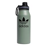 adidas Originals 1 Liter (32 Oz) Metal Water Bottle, Hot/Cold Double-Walled Insulated 18/8 Stainless Steel, Silver Green/Black/Onix Grey, One Size