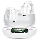 Open Ear Clip on Headphones, Wireless Earbuds Bluetooth 5.3 Sport Earphones Built-in Mic with Ear Hooks 36H Playtime Ear Buds LED Display Charging Case, Waterproof Design for Running Fitness, White